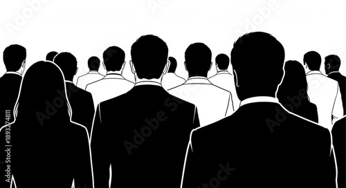Silhouettes of people in suits facing away from camera.