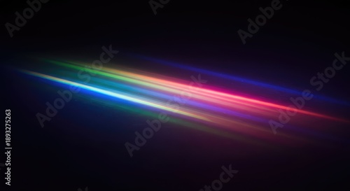 Dynamic abstract background showcasing bright spectral light leaks and colorful refraction flares across a dark textured surface, projection, spectral, rainbow