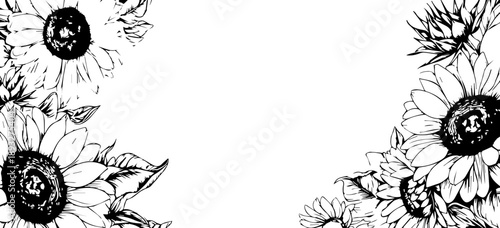 Sunflower Symphony: A monochrome artistic display of sunflowers adorns the edges, offering a timeless illustration of natural elegance.