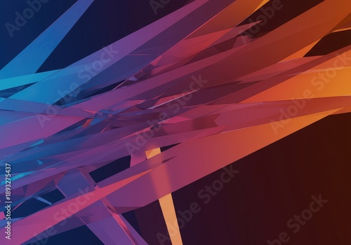 Dynamic background featuring sharp, broken geometric shards of vibrant color intersecting and overlapping in a chaotic but structured pattern, texture, modern, overlapping