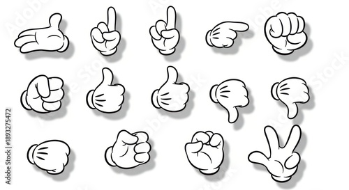 Set of classic cartoon hands with various gestures