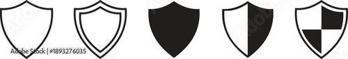 Security shield icons set vector illustration in black and white.