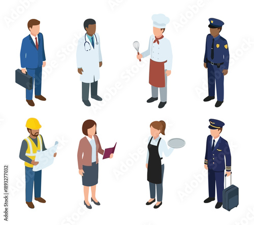 Isometric Airplane Pilot Icons Set for Travel and Aviation Concepts