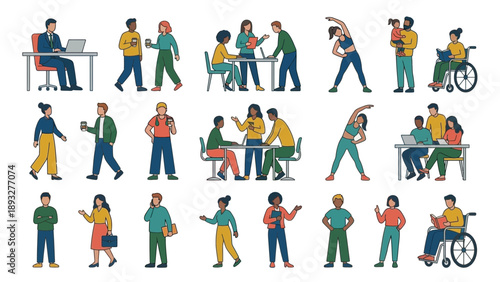 Isometric Icon Set Depicting Various People Engaged in Everyday Activities
