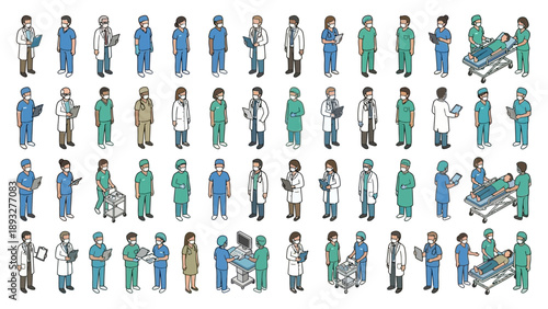 Isometric Icon Set of Diverse Healthcare Professionals and Patients