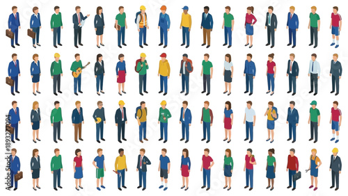 Isometric Icon Set of Diverse People in Various Conditions