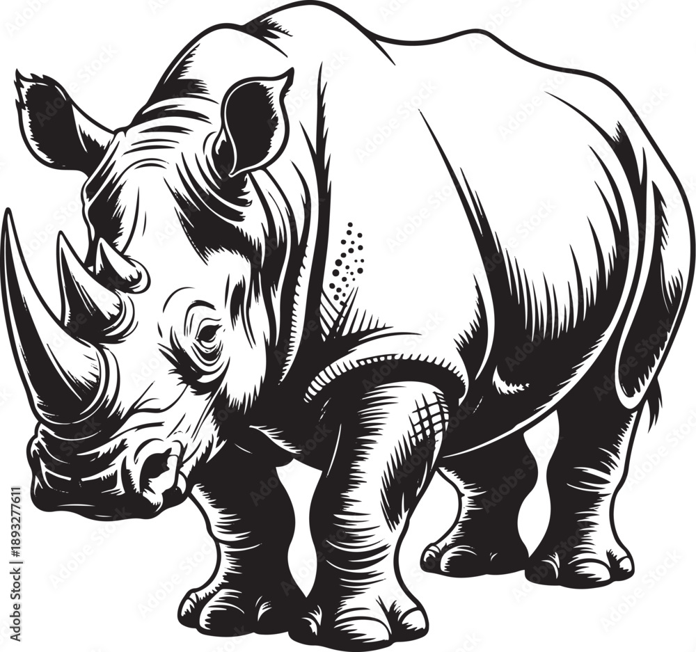 Obraz premium black and white isolated rhinoceros with transparent background