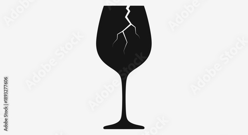 A striking black silhouette of a wine glass with a prominent crack, symbolizing fragility, damage, or an unfortunate accident.