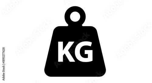 A simple yet strong solid black icon depicting a traditional weight shape with the abbreviation "KG" clearly marked, representing kilograms.