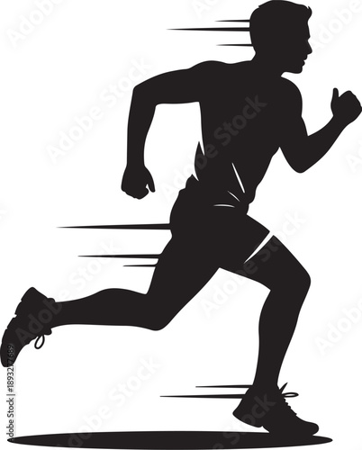 Athletic man running silhouette with speed motion lines for marathon training and fitness lifestyle achievement concept