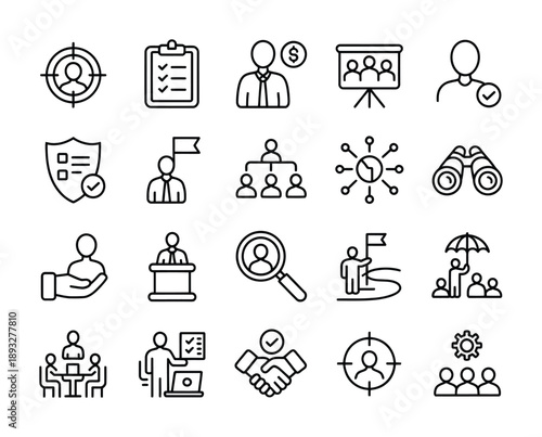 Collection of vector icons representing business and networking concepts