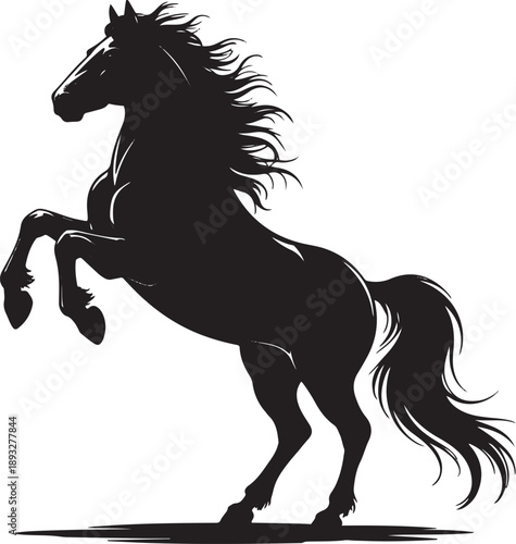 Rearing horse silhouette with detailed mane and tail showing strength and energy