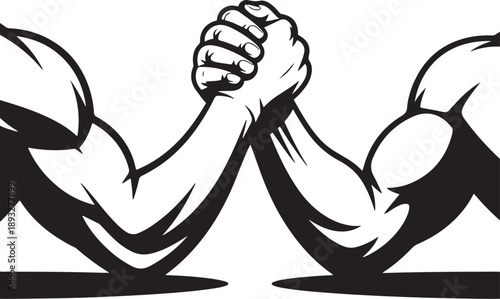 Powerful arm wrestling match between two muscular men showing strength and competition