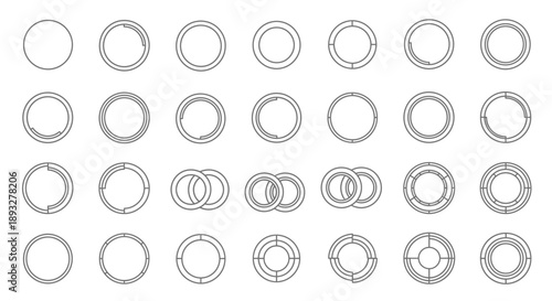 A collection of various circle illustrations displayed in a grid pattern on a clean background from a straightforward viewpoint
