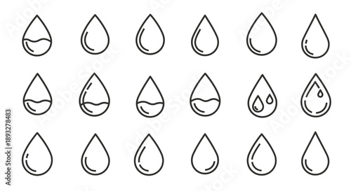 Collection of Various Water Droplet Illustrations Displayed in a Grid Formation