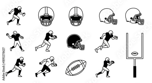 American Football Players in Action on Field Illustrations
