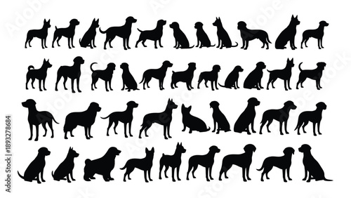 Collection of dog silhouettes in various poses Vector