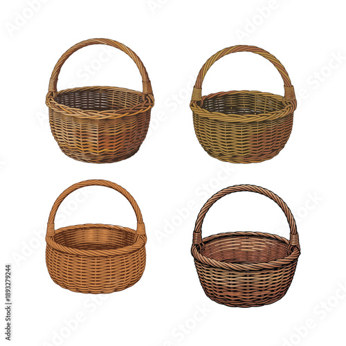 Brown woven basket vector design isolated for food harvest and shopping