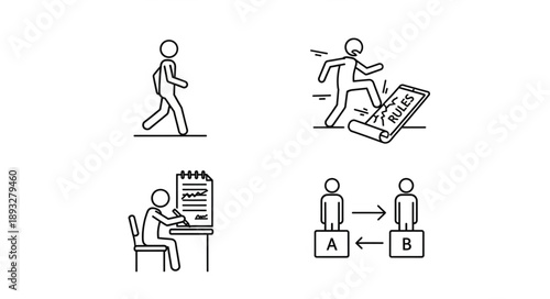 Simple Line Art Icons Representing Business Concepts.