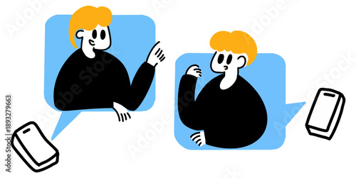 People chat trough the phone vector for communication themes. Symbolizes talking and connecting. Ideal for social media apps and contact pages.