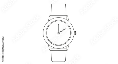 Simple Line Drawing of a Wristwatch with a White Background.