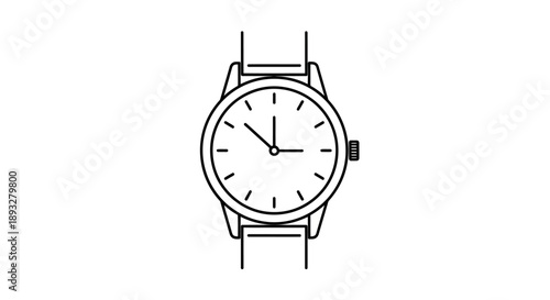 Simple Line Drawing of a Classic Wristwatch.