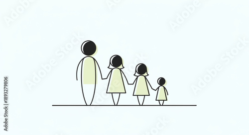Simple Line Drawing of a Family Holding Hands.