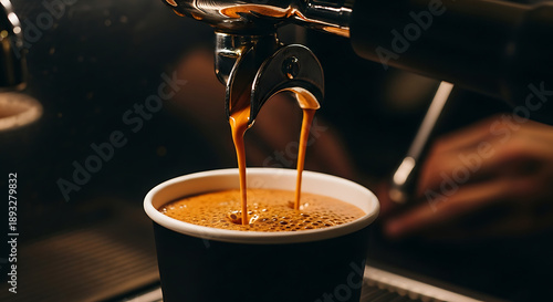 Wallpaper Mural Rich Espresso Shot Pouring from Portafilter into a Paper Cup with Thick Golden Crema Torontodigital.ca