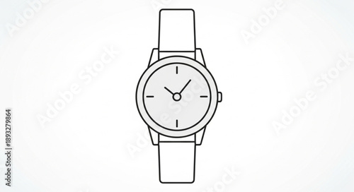Simple Line Drawing of a Classic Wristwatch.