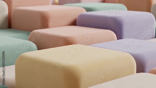 Soft Pastel Rounded Cubes Arranged in a Grid Pattern with Gentle Lighting and a Subtle Gradient Background