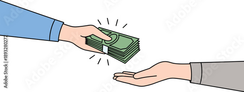 Close Up of Hand Passing a Stack of Cash to Another Person, Concept of Financial Transaction, Illegal Bribery, Business Loan Payment, and Economic Exchange Vector Illustration