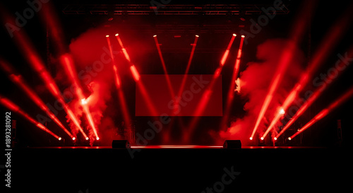 Wallpaper Mural Empty Concert Stage with Red Spotlights, Smoke Effects and Dark Atmosphere for Performance Torontodigital.ca