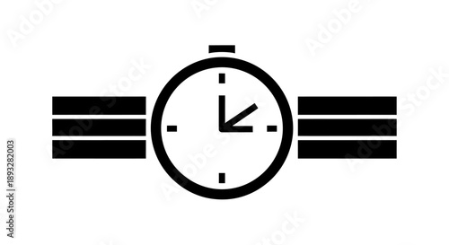 Simple Black Icon of a Wristwatch with a Black Band.