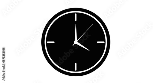 Simple Black Clock Face With White Markings.