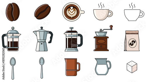 Coffee Flat Vector Icon Set