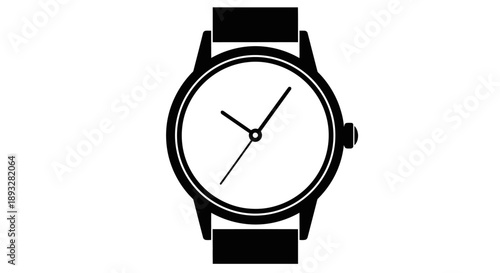 Simple black and white illustration of a classic wristwatch.