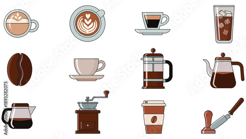 Coffee Flat Vector Icon Set