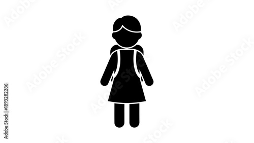 Simple Black Silhouette of a Girl with Backpack.