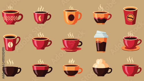 Coffee Flat Vector Icon Set