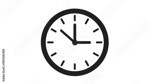 Simple Black and White Analog Clock Face Showing Time.