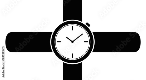 Simple black and white graphic of a classic wristwatch.