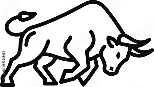 Line art icon of a bull silhouette isolated on transparent background