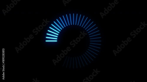 Blue loading progress animation on black background resembling a spinning wheel or progress indicator