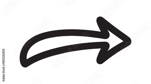 Black curved arrow pointing right in simple minimalist design on white background for direction indicator