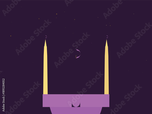 Abstract mosque background with lens flare effect at night, modern minimalist design