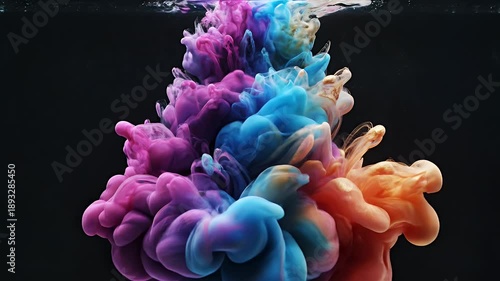Vibrant Colors Exploding In Water Against A Black Background Showing Abstract Swirls And Particles