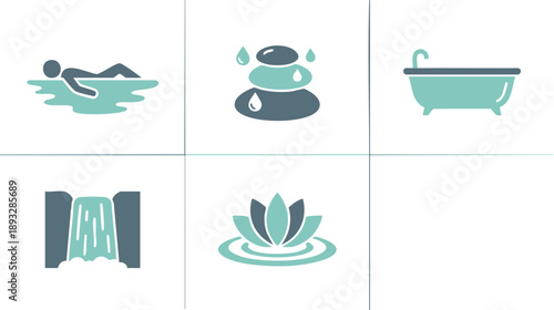 Spa and Wellness Icon Set: Relaxation Symbols for Massage, Bathing, and Holistic Health