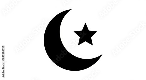 Islamic crescent moon and star symbol on white background representing muslim faith and culture