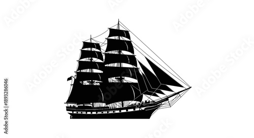 Elegant Tall Ship Sailing on Open Waters.