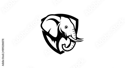 Elephant Head Emblem Shield Logo Design.